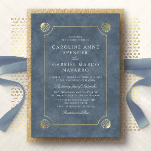 Coastal Beach Shells Wedding Foil Invitation