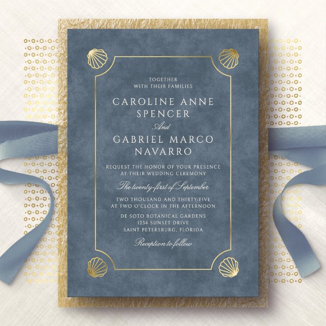 Coastal Beach Shells Wedding Foil Invitation (Creator Uploaded)