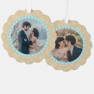 Coastal Beach Snowflakes Nautical 2 Custom Photos Ornament Card