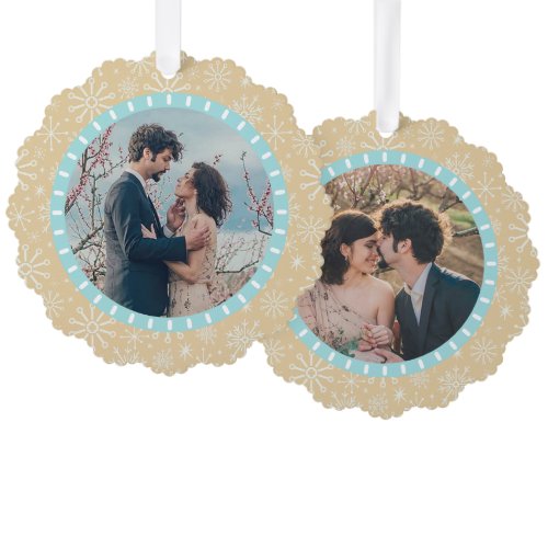 Coastal Beach Snowflakes Nautical 2 Custom Photos Ornament Card