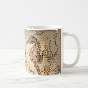 Coastal beach starfish seashell Nautical Map Coffee Mug