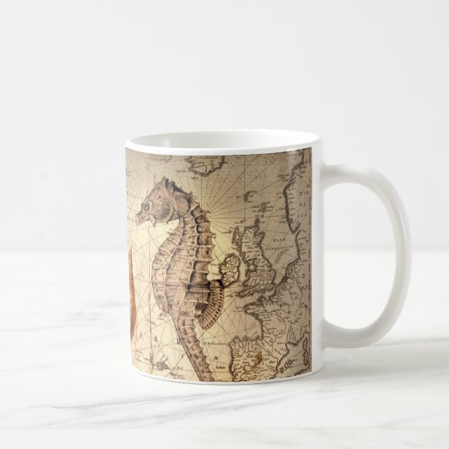 Coastal beach starfish seashell Nautical Map Coffee Mug (Right)