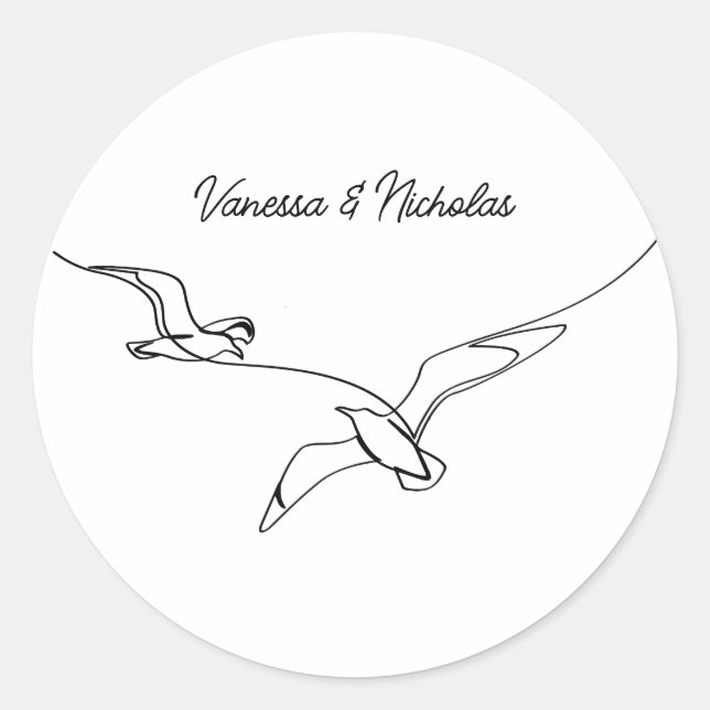 Coastal Beach Summer Vacation Wedding Engagement Classic Round Sticker (Front)
