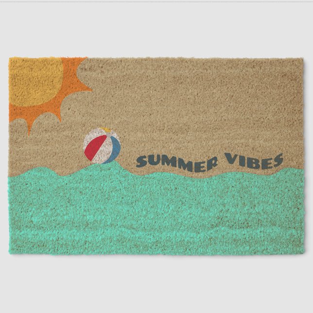 Coastal Beach Summer Vibes Coir Mat (Front)