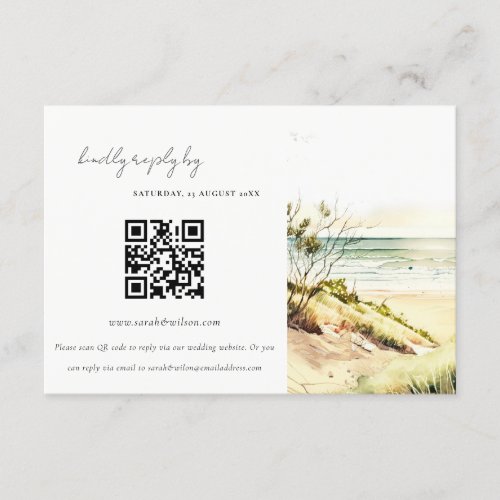 Coastal Beach Sun Seascape Wedding QR Code RSVP Enclosure Card