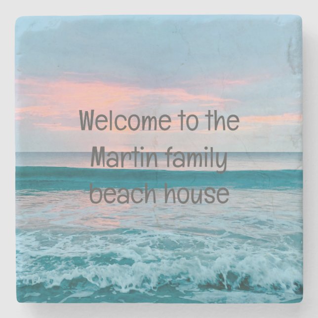 Coastal beach sunrise blue coaster personalized (Front)