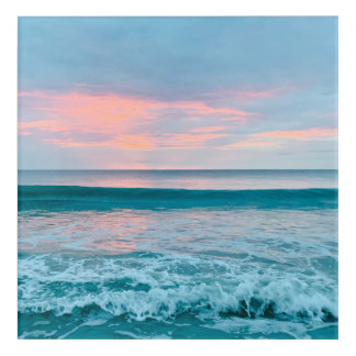 Coastal beach sunrise blue pink green acrylic art
