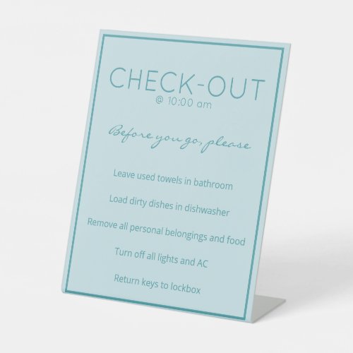 Coastal Beach Teal Guest Check Out Table Sign