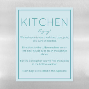Coastal Beach Teal Kitchen Magnet Sign Magnetic Dry Erase Sheet