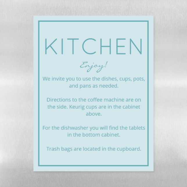 Coastal Beach Teal Kitchen Magnet Sign Magnetic Dry Erase Sheet (Vertical)