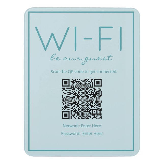 Coastal Beach Teal Wi-Fi QR Code Guest Sign (Contemporary Vert)