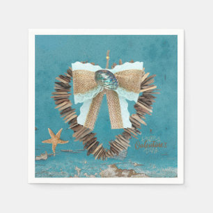 Coastal Beach Theme Driftwood Heart Valentine Day  Napkins