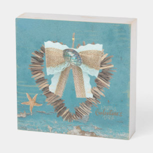 Coastal Beach Theme Driftwood Heart Valentine Day Wooden Box Sign