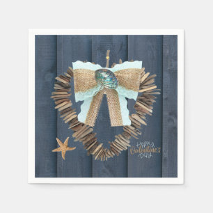 Coastal Beach Theme Driftwood Heart Valentines Day Napkins