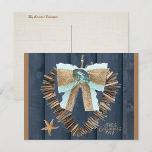 Coastal Beach Theme Driftwood Heart Valentines Day Postcard