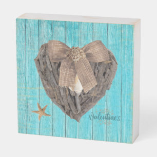 Coastal Beach Theme Driftwood Heart Valentines Day Wooden Box Sign