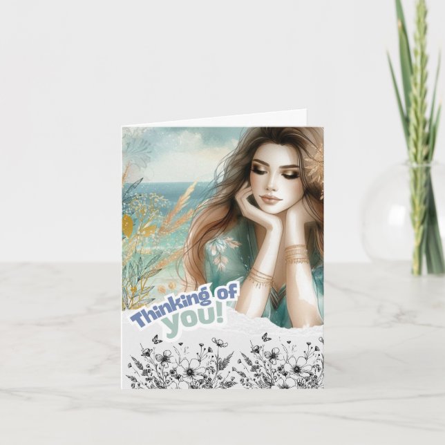 Coastal Beach Themed Thinking Of You Note Card (Front)