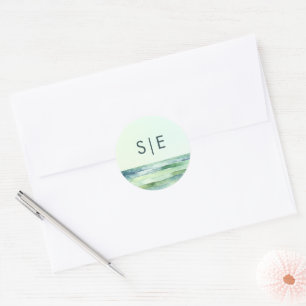 Coastal Beach Tide Pool Sea Green Stripes Wedding Classic Round Sticker
