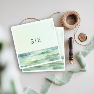 Coastal Beach Tide Pool Sea Green Stripes Wedding Napkins