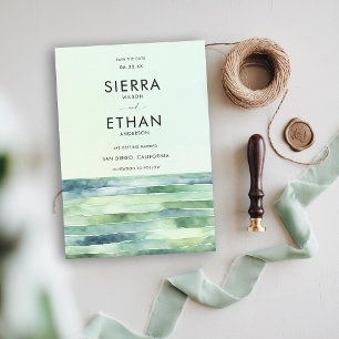 Coastal Beach Tide Pool Sea Green Stripes Wedding Save The Date