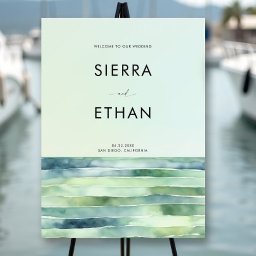 Coastal Beach Tide Pool Sea Green Wedding Welcome Foam Board