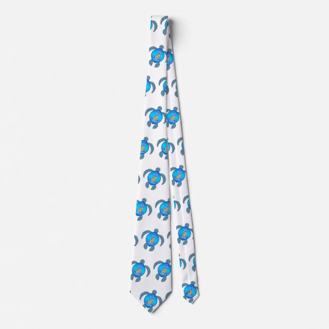 Coastal Beach Turtle Anchor Neck Tie (Front)