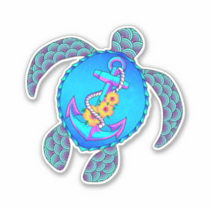 Coastal Beach Turtle Anchor Sticker