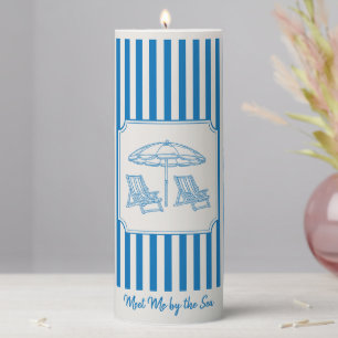 Coastal Beach Vibes Blue Stripes Pillar Candle