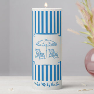 Coastal Beach Vibes Blue Stripes  Pillar Candle