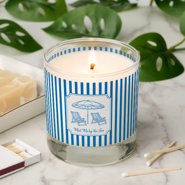 Coastal Beach Vibes Blue Stripes  Scented Candle (Lit)