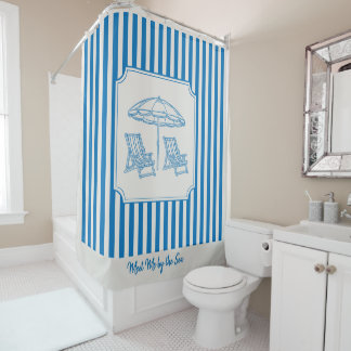 Coastal Beach Vibes Blue Stripes Shower Curtain