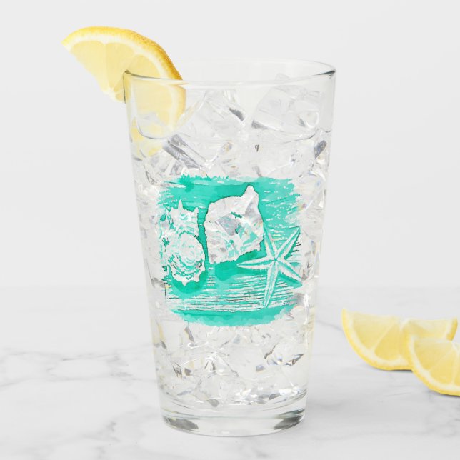 coastal beach watercolor teal seashell starfish glass (Front Ice)