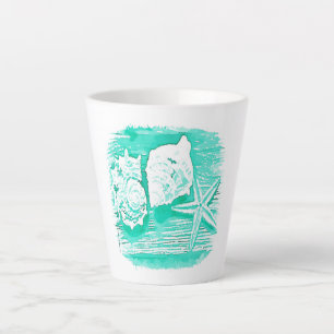 coastal beach watercolor teal seashell starfish latte mug