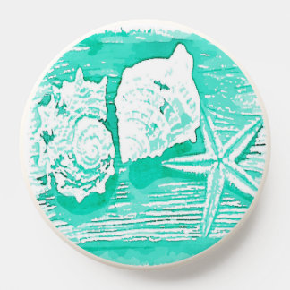 coastal beach watercolor teal seashell starfish PopSocket