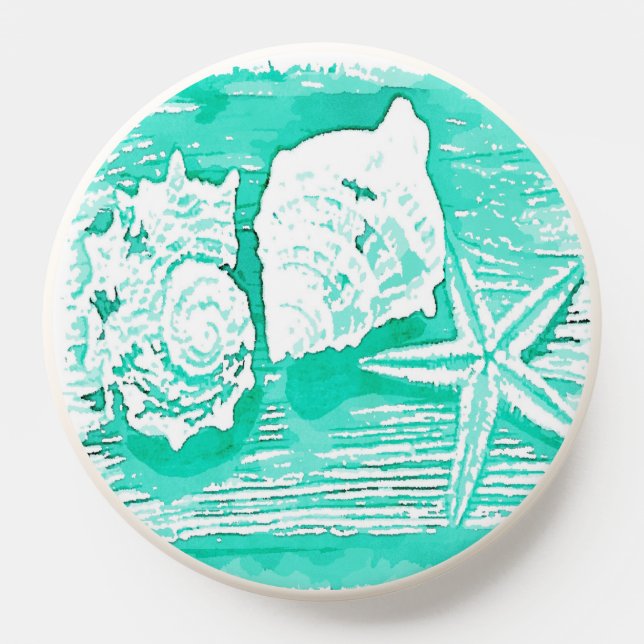 coastal beach watercolor teal seashell starfish PopSocket (Popsocket)