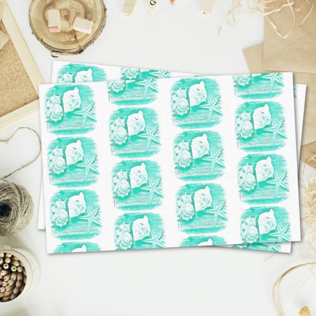 coastal beach watercolor teal seashell starfish tissue paper (coastal beach watercolor teal seashell starfish tissue paper)
