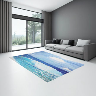 Coastal beach wave 8 x 10 area rug