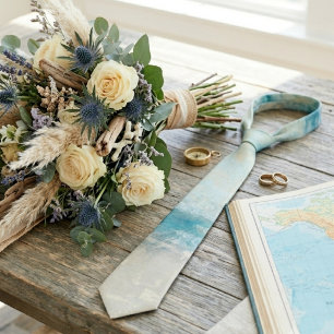 Coastal Beach Wedding Abstract Ocean Shoreline Neck Tie