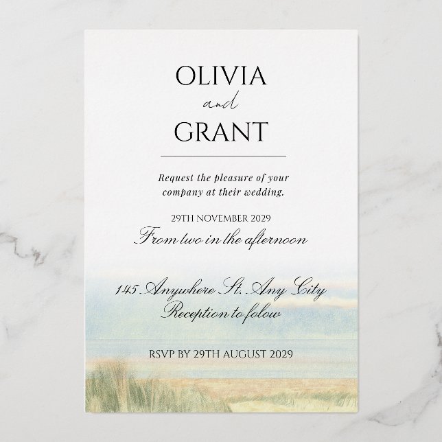 Coastal Beach Wedding Invitation Foil Invitation (Front)