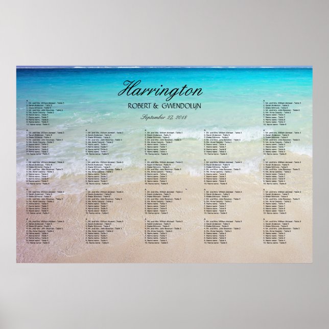 Coastal Beach Wedding Reception Seating Chart (Front)