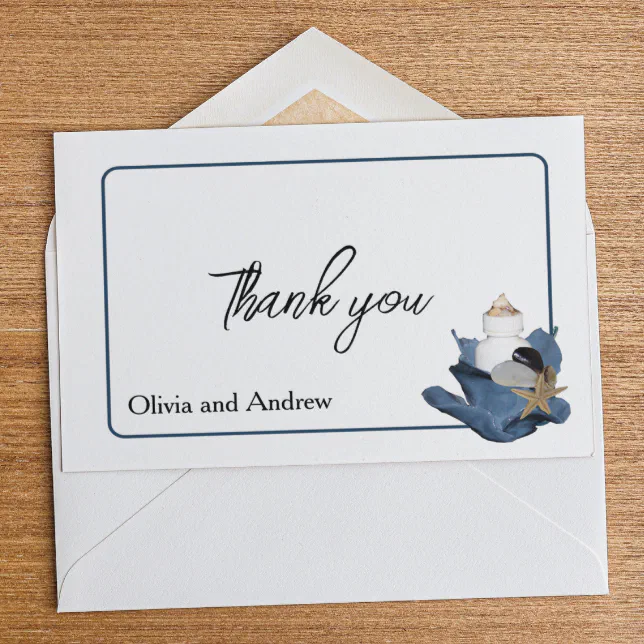 Coastal beach wedding sea ocean blue iris floral thank you card | Zazzle