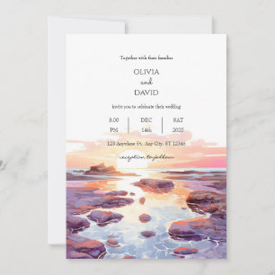 Coastal Beachside Sunset Tide Pools Wedding Invitation