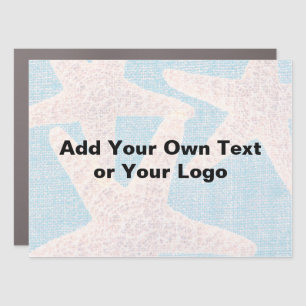 Coastal Beachy Blue Burlap Starfish Car Magnet