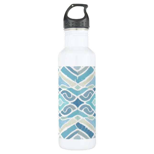 Coastal/beachy/nautical blue stainless steel water bottle (Front)