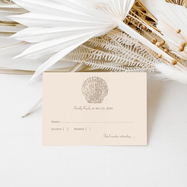 Coastal Beige Seashell Beach Wedding RSVP Card (Creator Uploaded)