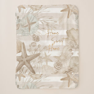 Coastal Beige Seashell Throw Blanket Neutral Bea