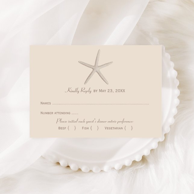 Coastal Beige Starfish Beach Wedding Dinner RSVP Card (Creator Uploaded)