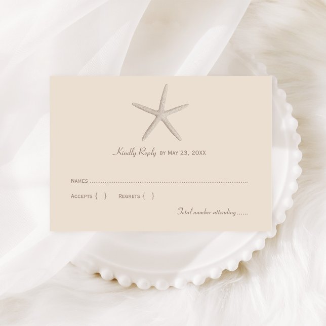 Coastal Beige Starfish Beach Wedding RSVP Card (Creator Uploaded)