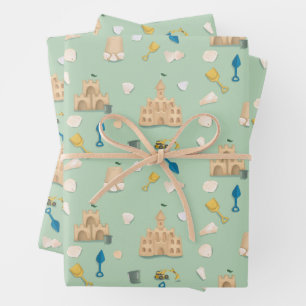 Coastal Birthday Sandcastle Beach Seashell Wrapping Paper Sheets