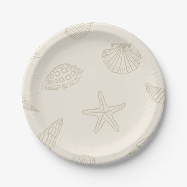 Coastal Bites Sandy Taupe Paper Plates (Front)